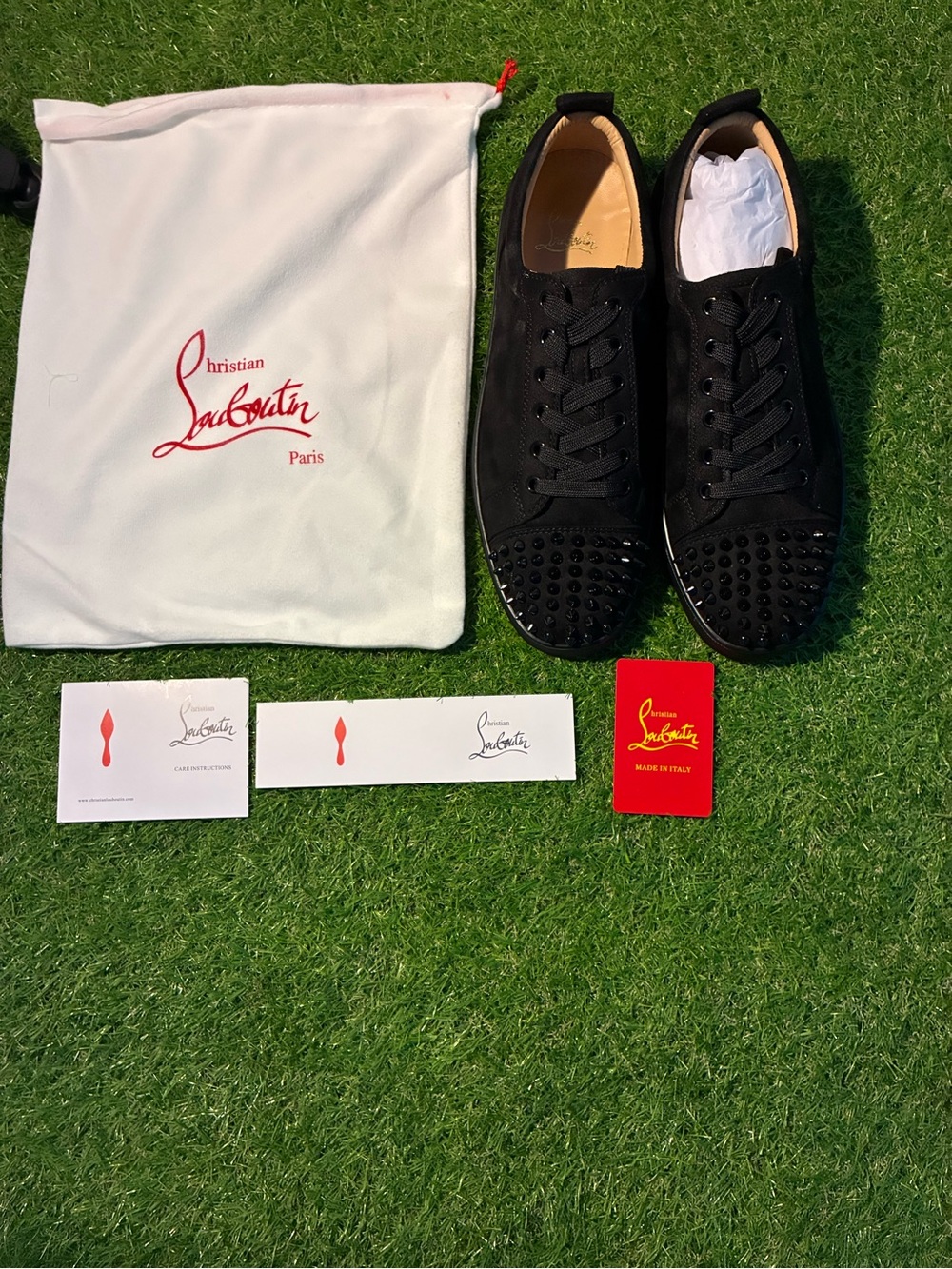 Christian Louboutin Black Suede Studded Low-Top Sneakers